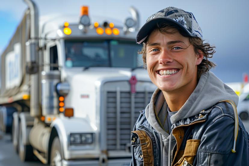 Young truck driver smiling