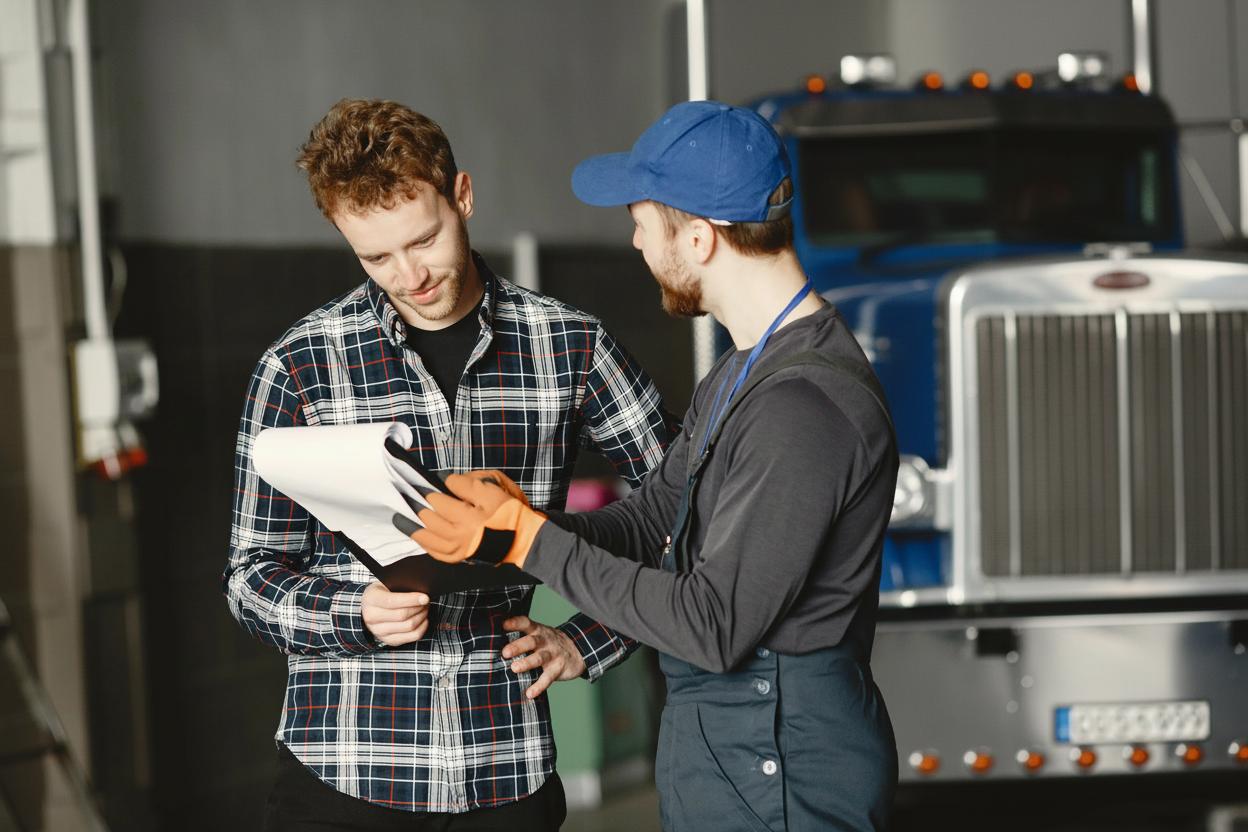 Truck drivers discussing work