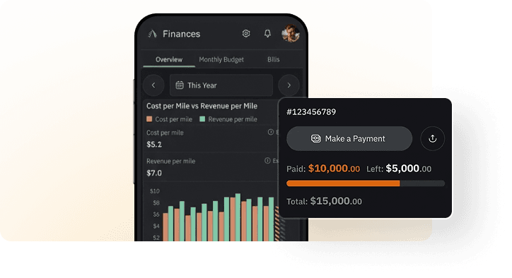 TACH Finances dashboard and payment screen